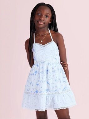LoveShackFancy x Target Light Blue Floral Halter Sundress for Girls - Size 12